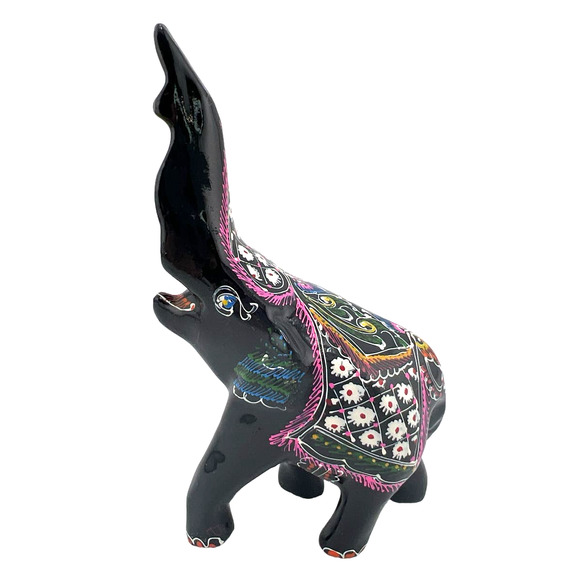 Small Black‎ Colorful Elephant Vintage Vivid Bold  Wood - Picture 1 of 8